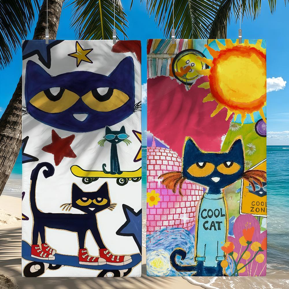 cute P-Pete Cat A cat who loves music Towel Quick Drying Beach Towels Are Suitable For Swimming Pools Camping Yoga And The Gym