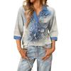 Damen modisches und lässiges Sommer V-Ausschnitt Patchwork Dreiviertelarm Blumenoberteil