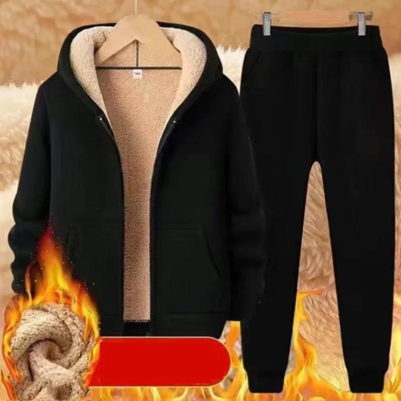 Men s Sherpa Fleece Hoodie and Sweatpants Set Full Zip Casual Loose Fit Warm Sportswear Winter Outfit XL