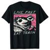 Live Fast Eat Trash Opossum Unisex Vintage T Shirt Creative Design Graphic Tshirts Harajuku Hiphop Tops Masculinas Camisetas