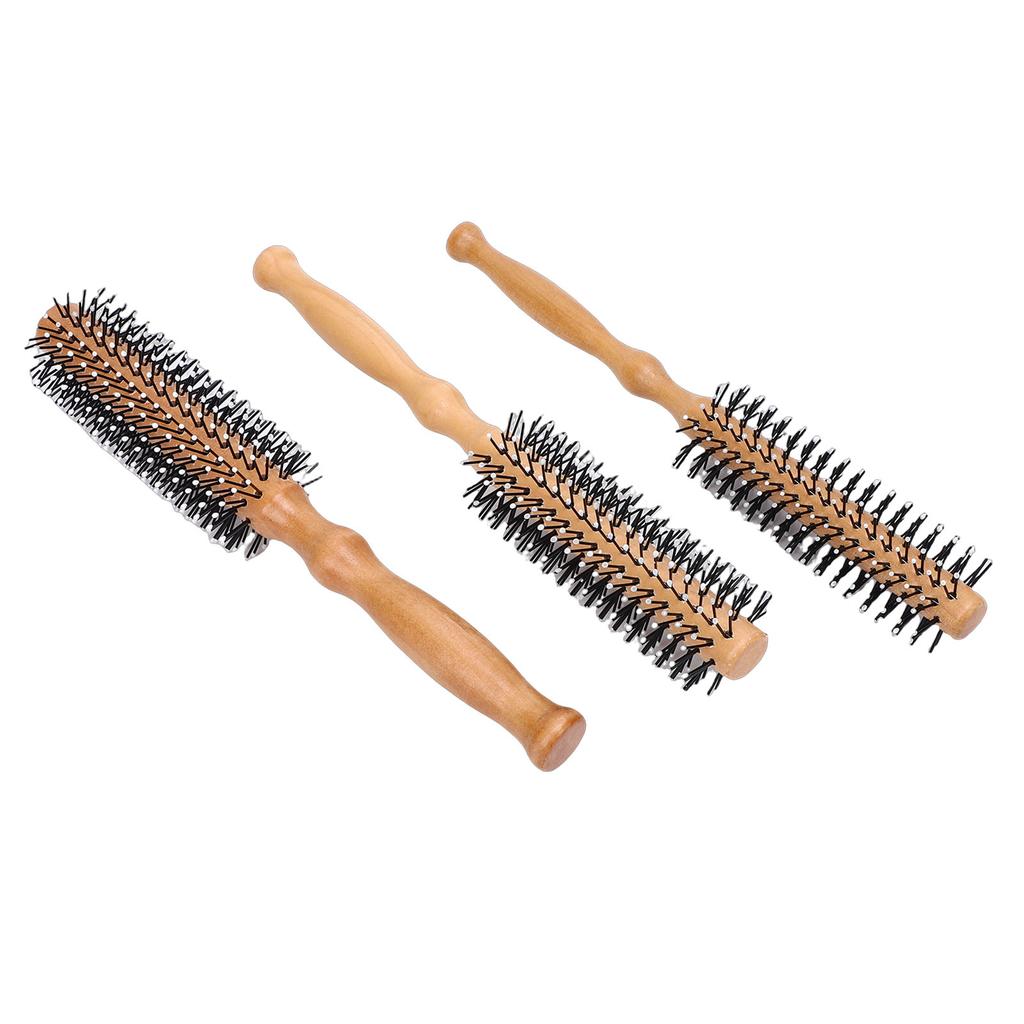 3pcs Round Hair Brush Portable Travel Size Anti Static Handle Wooden Styling Brush for Men Women