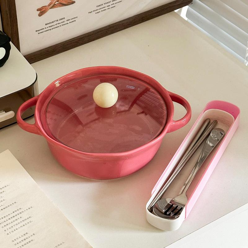 Cute high-value ceramic binaural instant noodle bowl with cover student dormitory instant noodle bowl personal special snail powder bowl