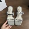 French bow thick heel slippers women's outer wear 2025 summer new with skirt high heel one word with fashion slippers