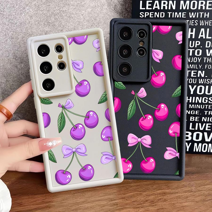 Cartoon Purple Cherry Phone Cover Case for Samsung Galaxy S26 Ultra S21 S20FE S24Ultra S25 S25 Edge S23 FE S24 Plus S22
