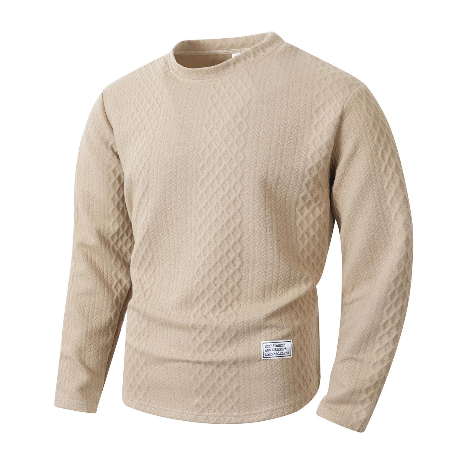 

Чоловічі в язані косами повсякденні пуловери з довгим рукавом і круглим вирізом, текстуровані L хакі