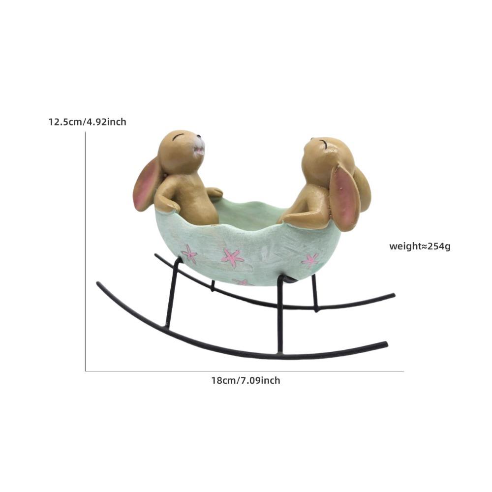 New Resin Rabbit Statue Easter Outdoor Animal Figurine Rocking in Egg Cradle Ornament Garden Decorations