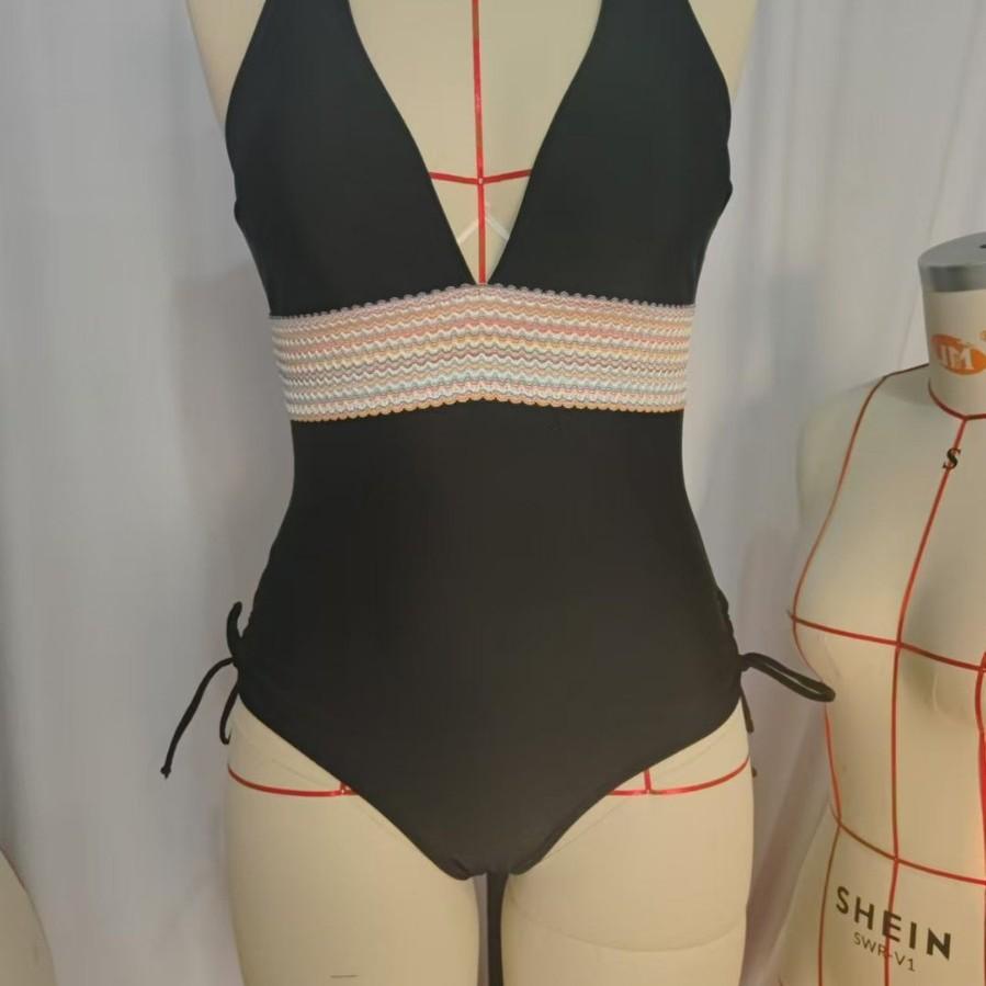 1011 European and American sexy gang V-shaped one-piece swimsuit swimsuit bikini lace-up color scheme women's swimsuit