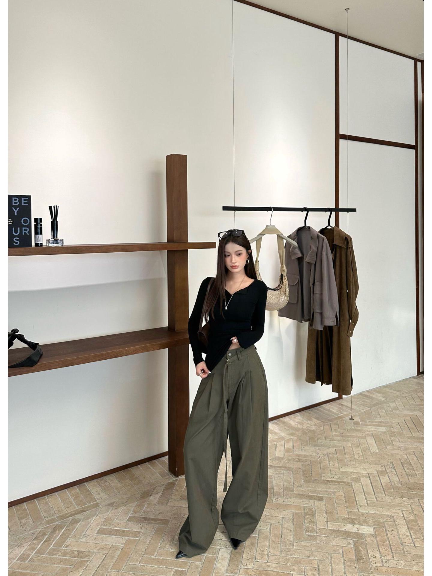 Lu Sheng Unisex Retro Wide-Leg Pleated Casual Pants Double Extra Large