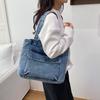 New Spring Women Denim Top Handle Bag Comfortable and Versatile Texture Shoulder Bag Simple Solid Color Washable Storage Bag