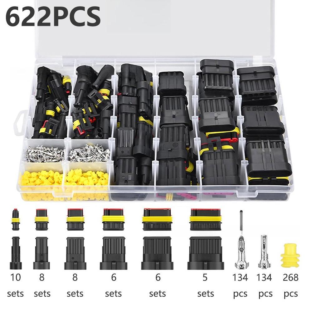 1.5mm Waterproof Auto Electrical Connectors 622 Pieces 1/2/3/4/5/6 Pin Male Female Pair Terminals with Silicone Sealing Plugs