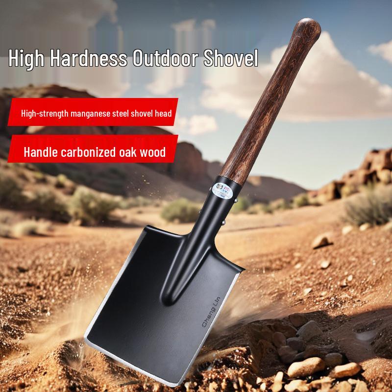 Sapper Shovel: Russian-Style Manganese Steel Spade with Carbonized Blue Steel & Wood Handle for Outdoor Military Use Blue Steel Wood