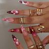 24 Pieces Long Pointed Wearing Nail 3D Three-dimensional Flower Fake Nail Patch French Manicure Gold Pure Handmade Wearing Nail