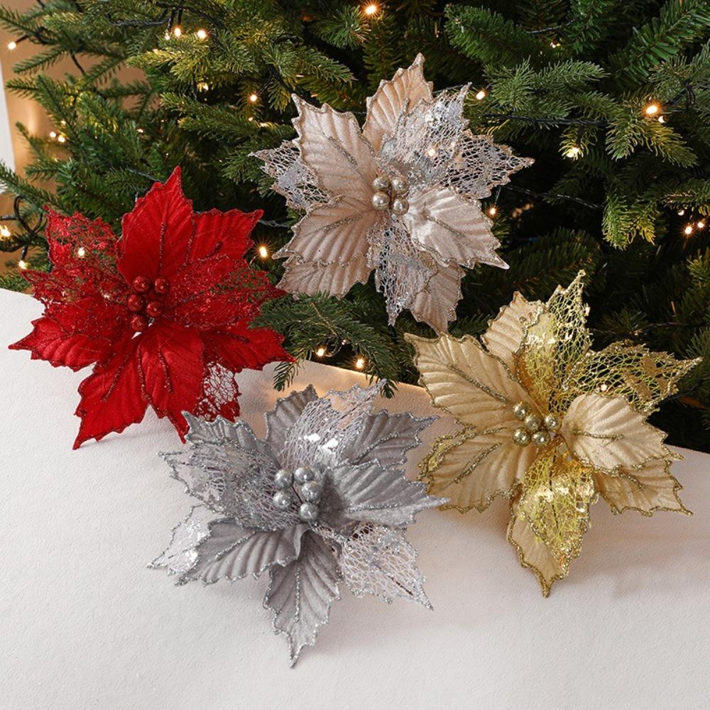 Neue 24cm Weihnachtsstern Glitzer Blume Große Künstliche Blumen Weihnachtsblumen Hochzeitsdeko Frohe Weihnachten Weihnachtsbaumschmuck
