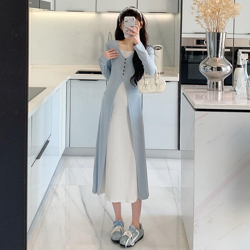 2026 Spring Patchwork Button Long Sleeve Dress: Fashionable Two-Piece Style for Spring & Autumn 2XL