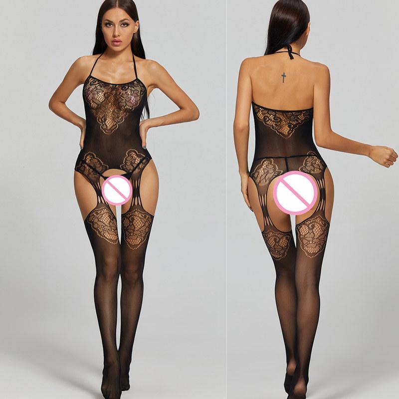 New Sexy Lingerie Female Erotic Sexy Woman Full Body Stockings Perspective Temptation Hollow Breast Open Mesh Teddy Bodysuits
