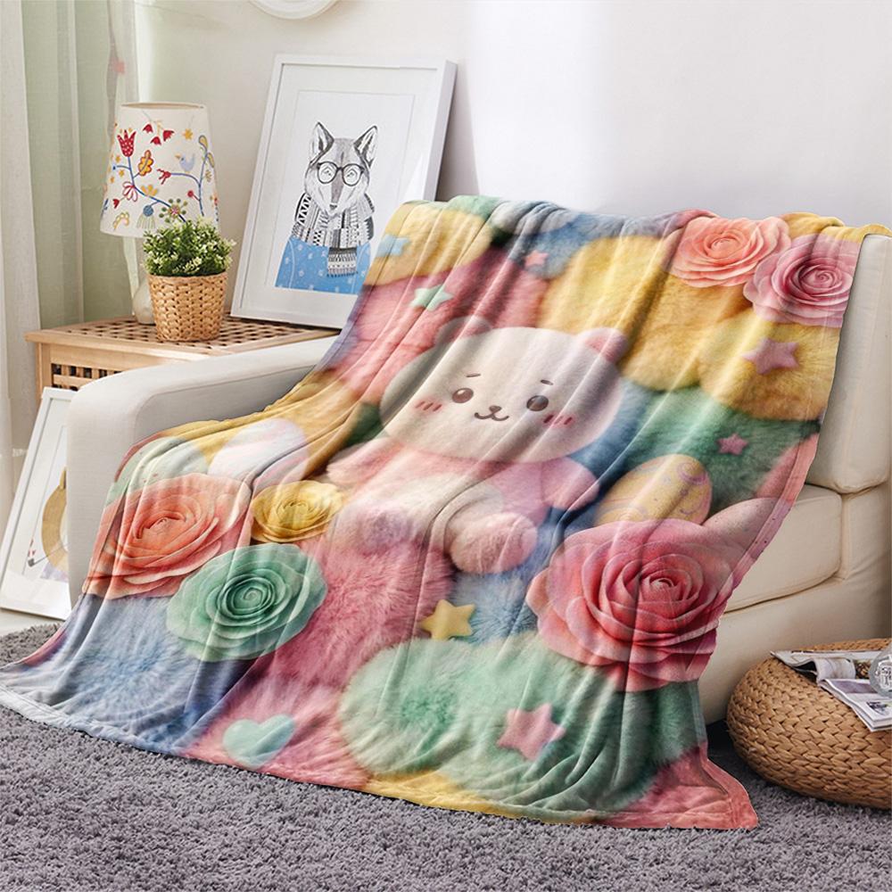 1Pc Chiikawa Print Flannel Blanket, High Quality Comfortable for All Seasons, Home Decor, Warmth and Comfort, Perfect for Christmas Gifts