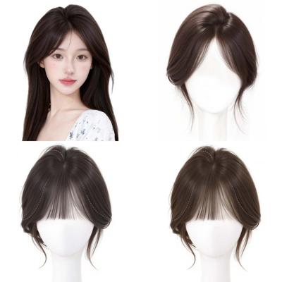 Middle Part Hair Toppers Wigs with Bangs Human Hair Fringe Hair Pieces Hair Toupee Bangs  for Women