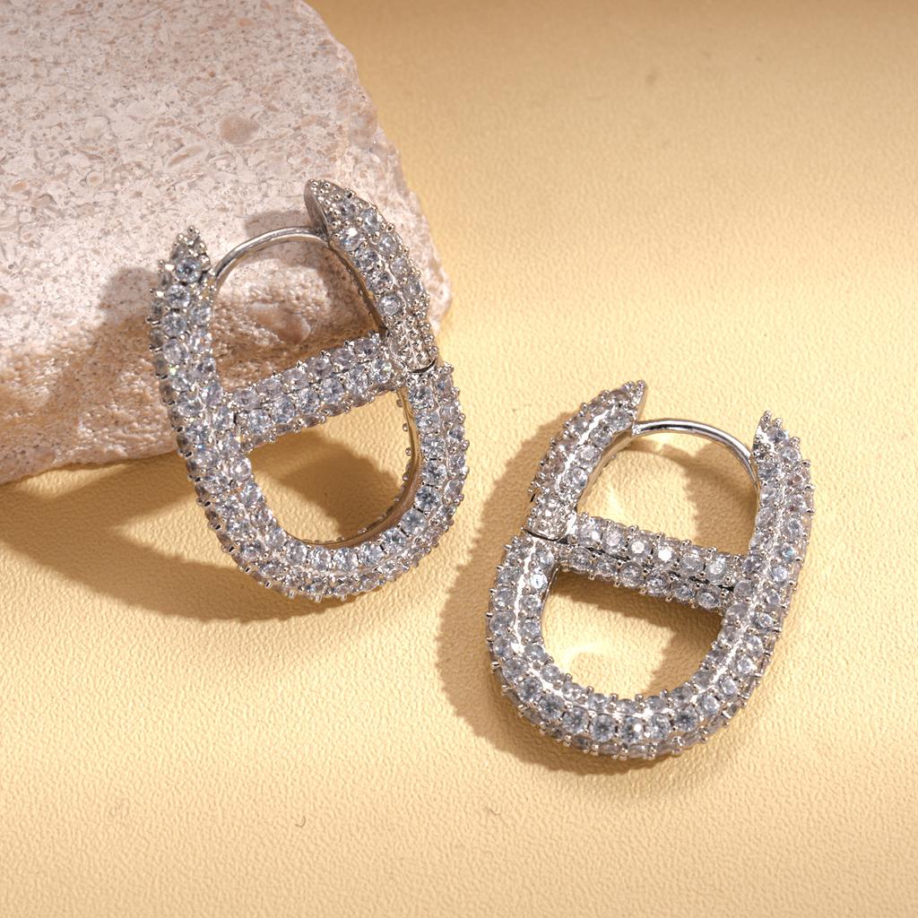 Light luxury zircon hollow oval pig nose ear buckle exquisite versatile earrings