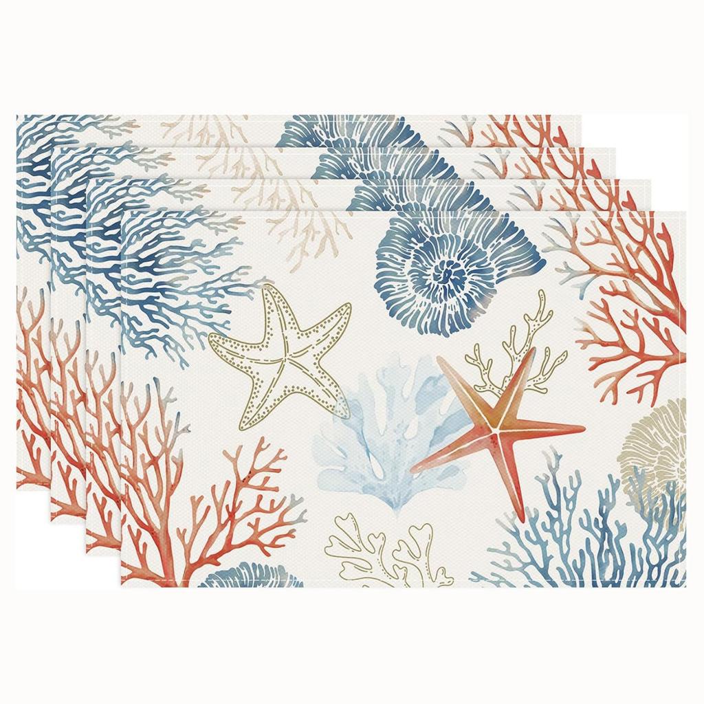 4-Piece Summer Lemon Print Linen Placemat and Napkin Set, Heat and Stain for Kitchen Dining, 430cm