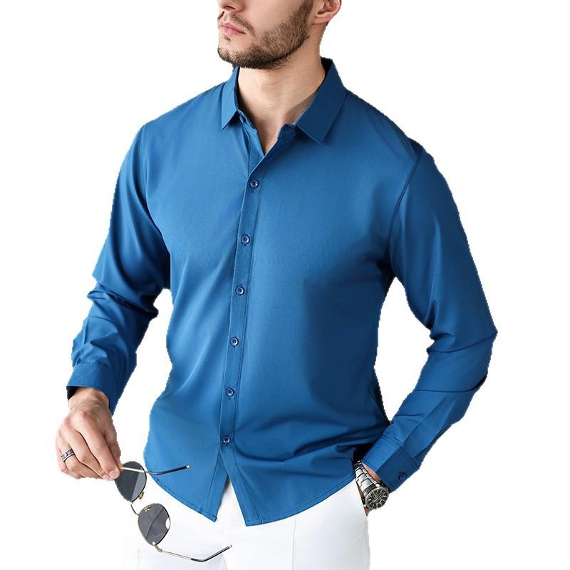 Pánské ležérní tričko s dlouhým rukávem, jednobarevné, odolné proti vráskám, pohodlné, celoroční, univerzální