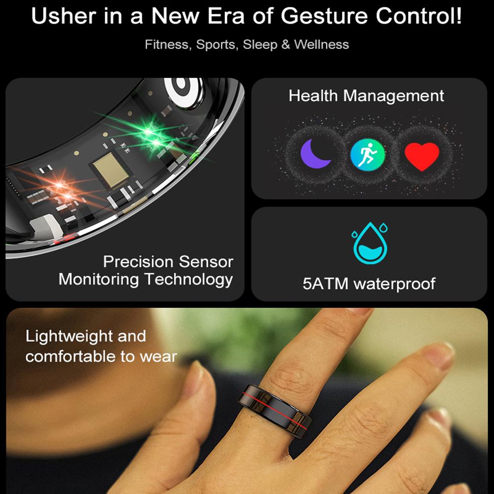 Smart Ring Herzfrequenz Blutsauerstoff Blutdruckmessung Männer Frauen Fitness Tracker Sport IP68 Wasserdicht Bluetooth Ring