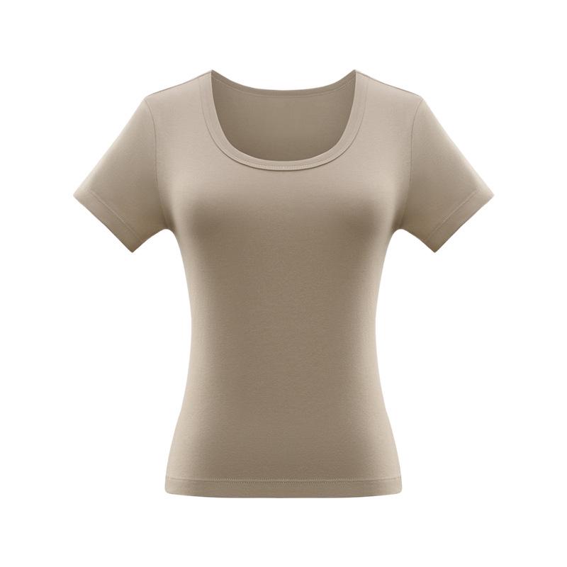 Women's White Slim-Fit U-Neck Short-Sleeve T-Shirt - Versatile, Stylish, Solid Color, Summer Essential