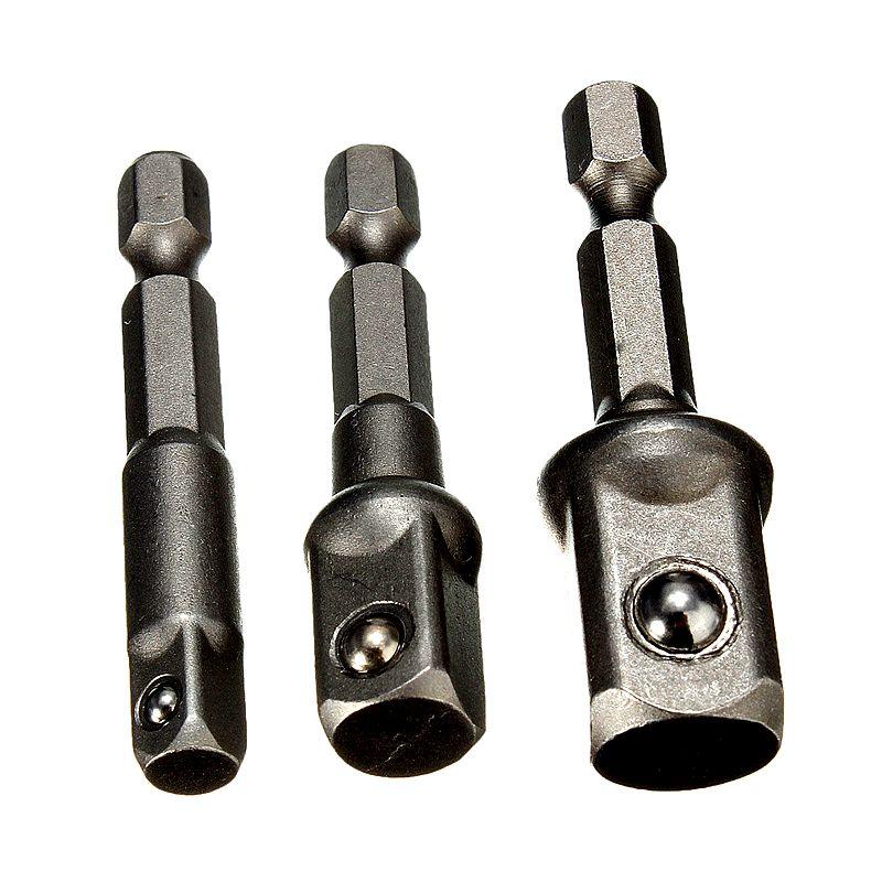 

3Pcs Power Drill Bit Driver Socket 1/4 Hex Shank To 1/4 3/8 1/2 Socket Bit Adapter Power Extension Bar Blackening Process