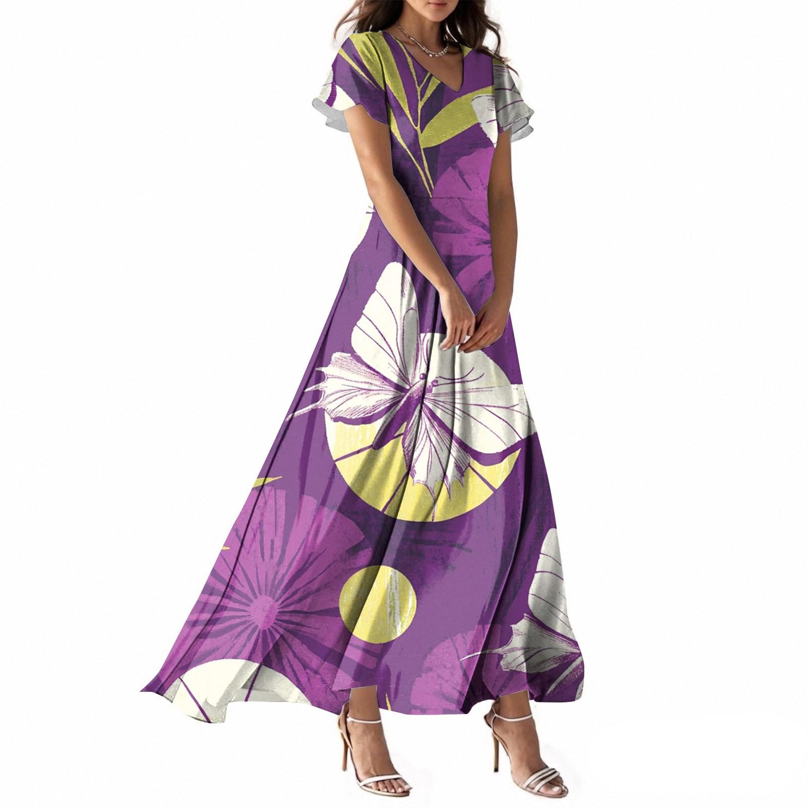 

Женское летнее повседневное модное платье с принтом бабочек, V-образным вырезом, коротким рукавом XS фиолетовый