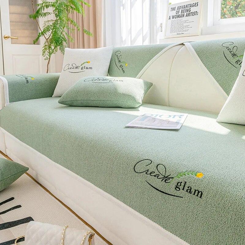 

Luxury Embroidery Sofa Towel High Grade Chenille Anti-slip Cover for Living Room White Edging Fashion Solid 70x70cm 1pcs