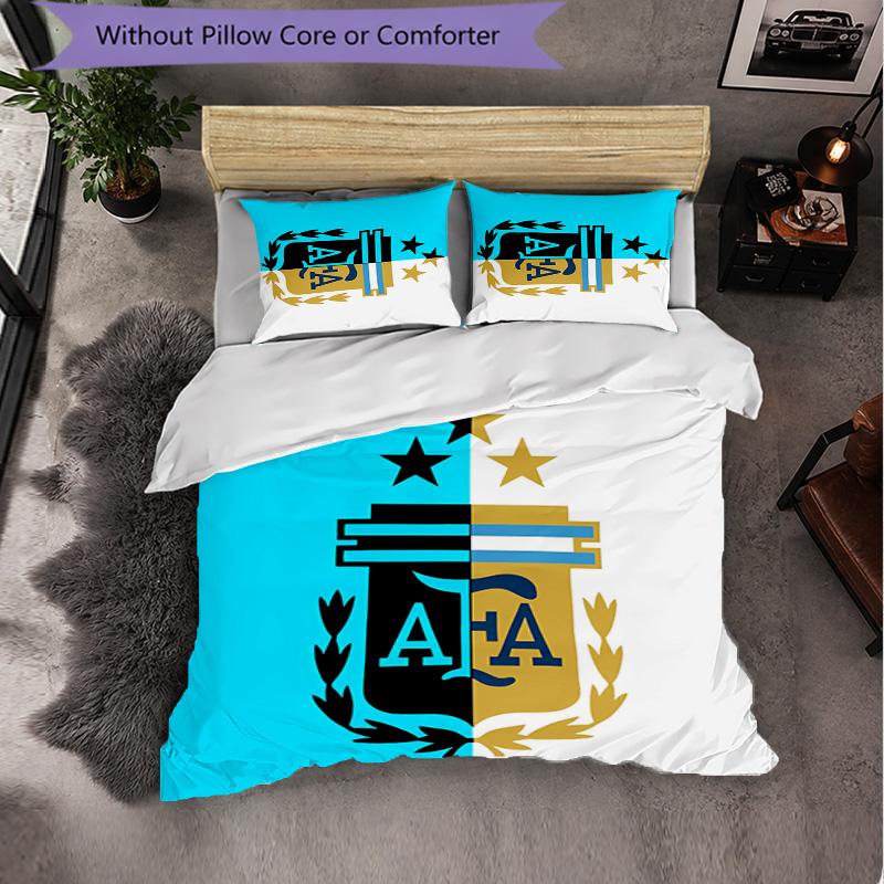 Argentina National Football Team 3 Piece Bedding Set Soft Duvet Cover Set with Pillowcases Printed Bedroom Decor Set for Home