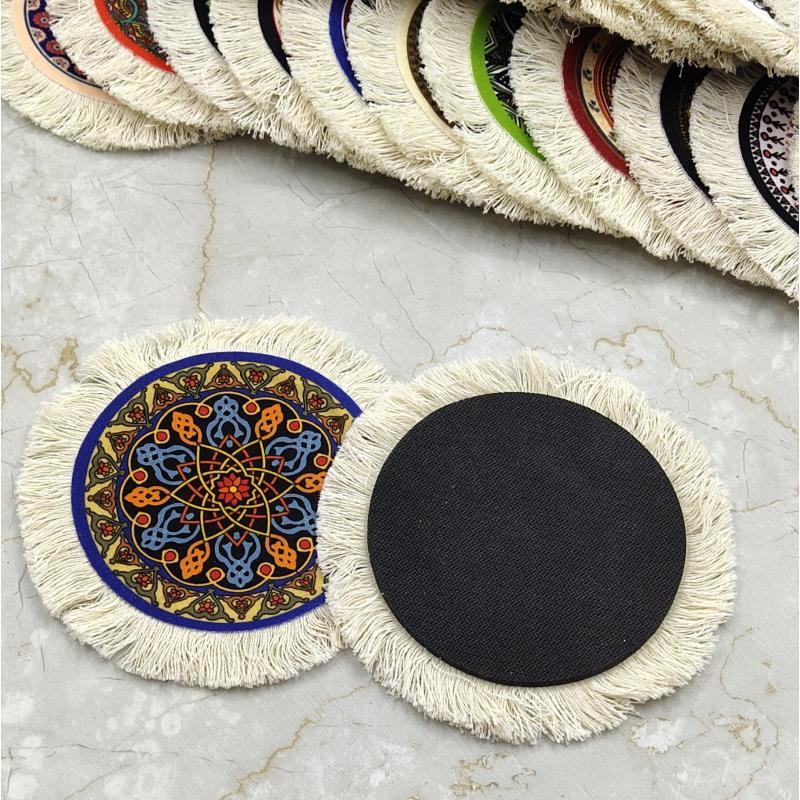 Tea Cup Pad Circular Mouse Wrist Guard Pad Dining Table Coffee Pad Retro Bowl Pad Patterned Design