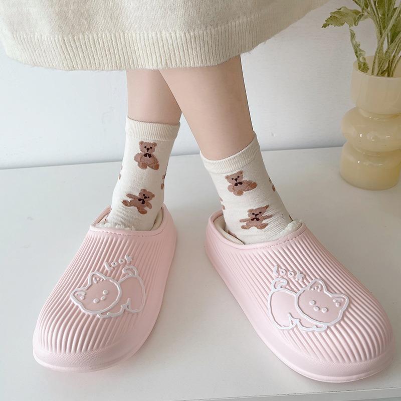 New cotton slippers women's winter warm non-slip thick bottom couple commuting fluffy slippers men's home indoor home