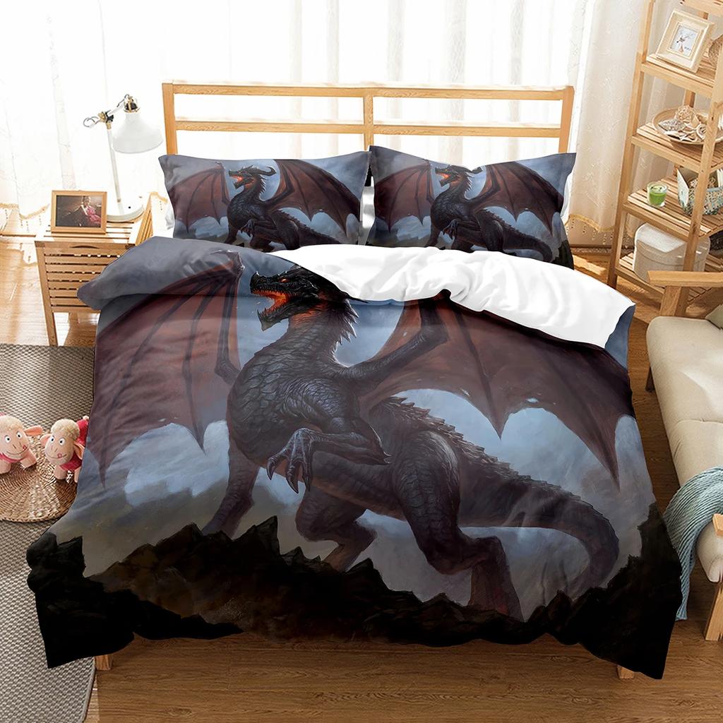 Purple Dragon Duvet Cover Jungle Animals Myths and Legends Dragon Children Boys Children Teens for Bedroom Decoration Queen King