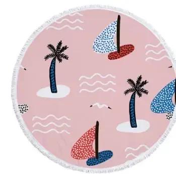 Summer Coconut tree Round Beach Towel With Tassels Microfiber Large Beach Sporting Towels Adult Sandless bath towel 60x60cm