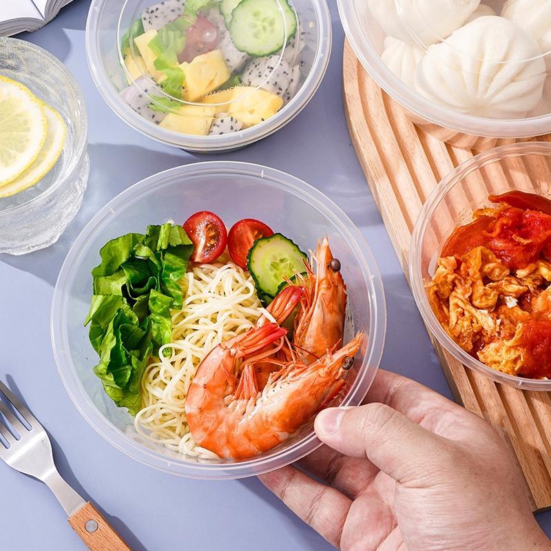 HANDUNYOU Disposable Round Transparent Plastic Meal Box with Lid