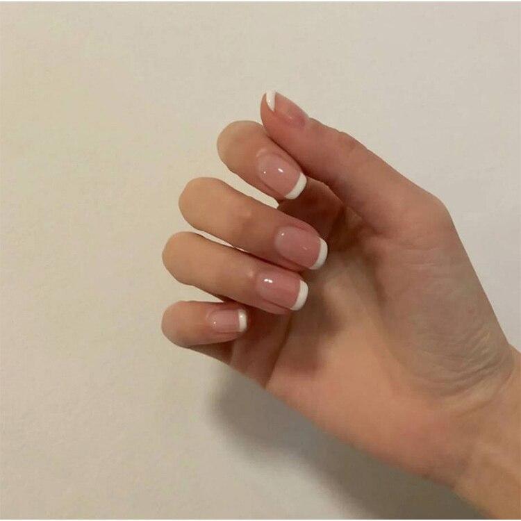 24 Pcs/set Naked Pink French Fake Nails Detachable UV Gel Glue Ultra Thin Coffin False Nails With Adhesive Tape