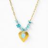 Gold-Plated Heart Pendant Necklace with Blue Coral Branch Chain