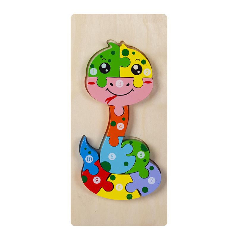 3D Wooden Buckle Puzzle: Educational Toy for Early Learning - Numbers, Transportation, and Animal Blocks