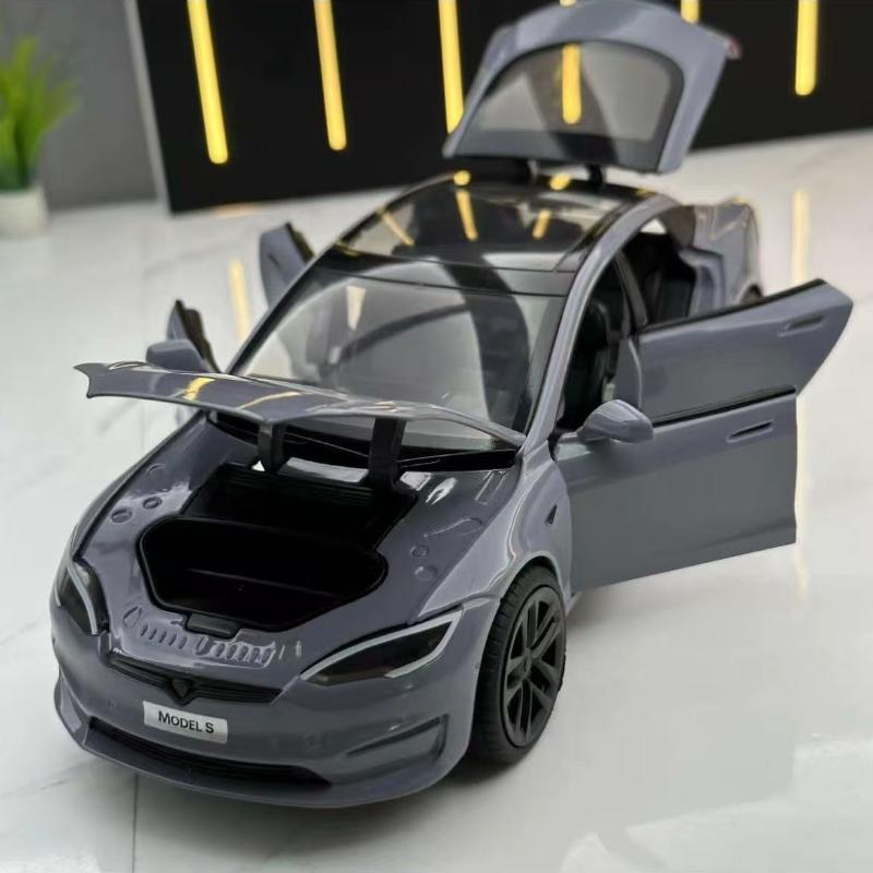 1/24 Tesla modelin S alaşım Metal pres döküm Model araba minyatürleri simülasyon ses ve hafif araç hediyeler için erkek