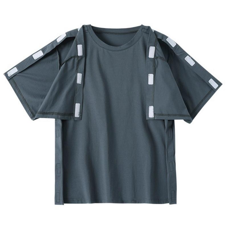 Summer Short Sleeved Hospital Gown Pure Cotton T-shirt Top Easy To Wear Take Off Postoperative Rehabilitation Clothing for Fully Open Fractures