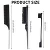 3 Pcs Professional Hair Styling Comb Set: Metal Pin Rat Tail Comb, Teasing Brush & Double-Ended Edge Eyebrow Brush for Salon & Home Hair Braiding, Sty