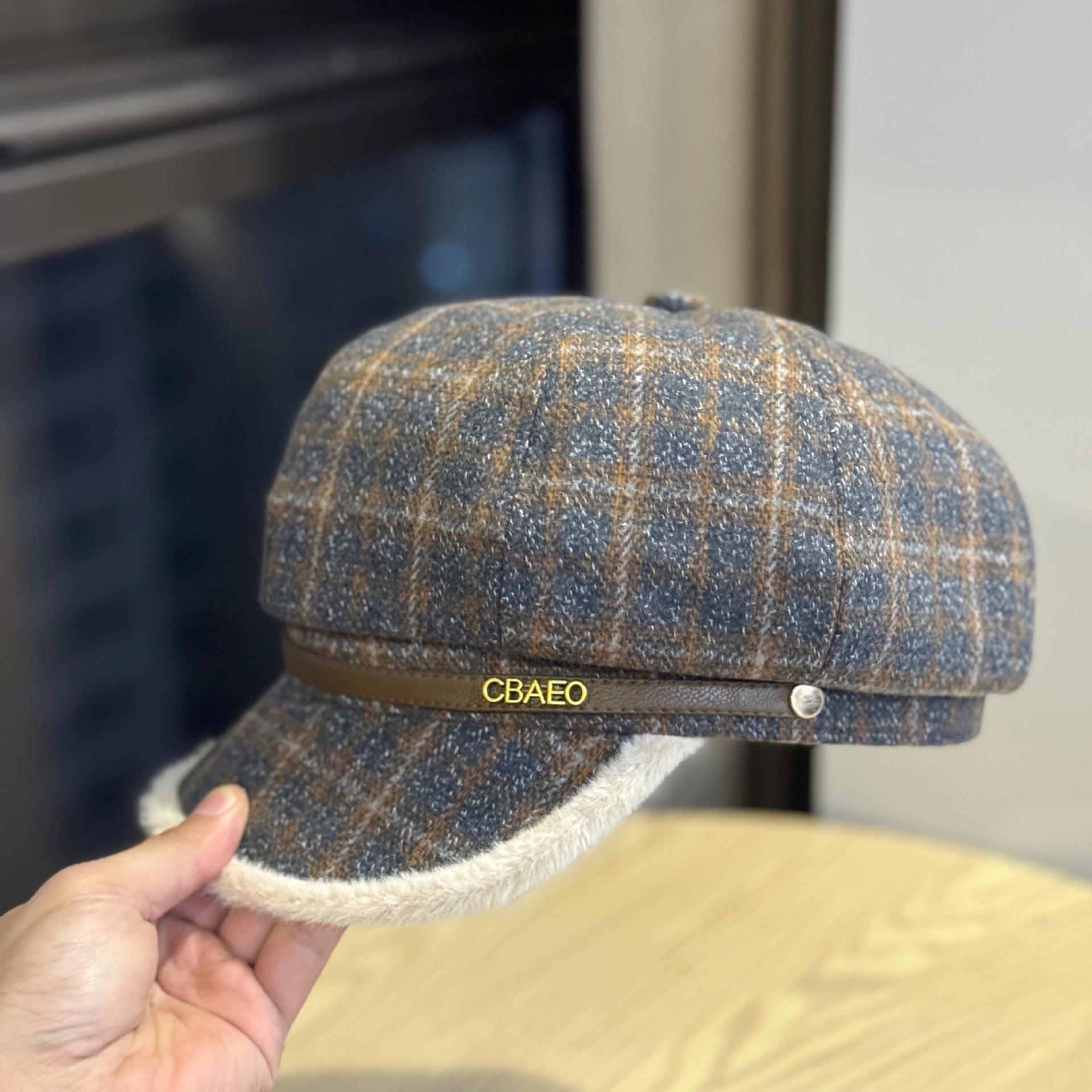 

Новая клетчатая восьмиугольная шляпа Женская мода Осень и зима Плюшевый берет Художник Кепка газетчика Adjustable серый