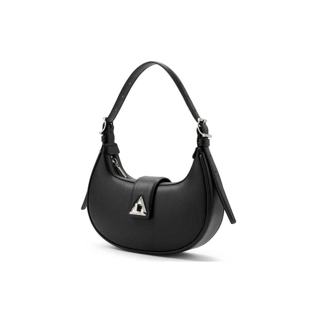 New CHARLES&KEITH PU Crescent Bag, Shoulder Bag Small Women's Noir Black/Chalk White/Cognac Light Umber/Pewter Tin Gray CK2-50271205