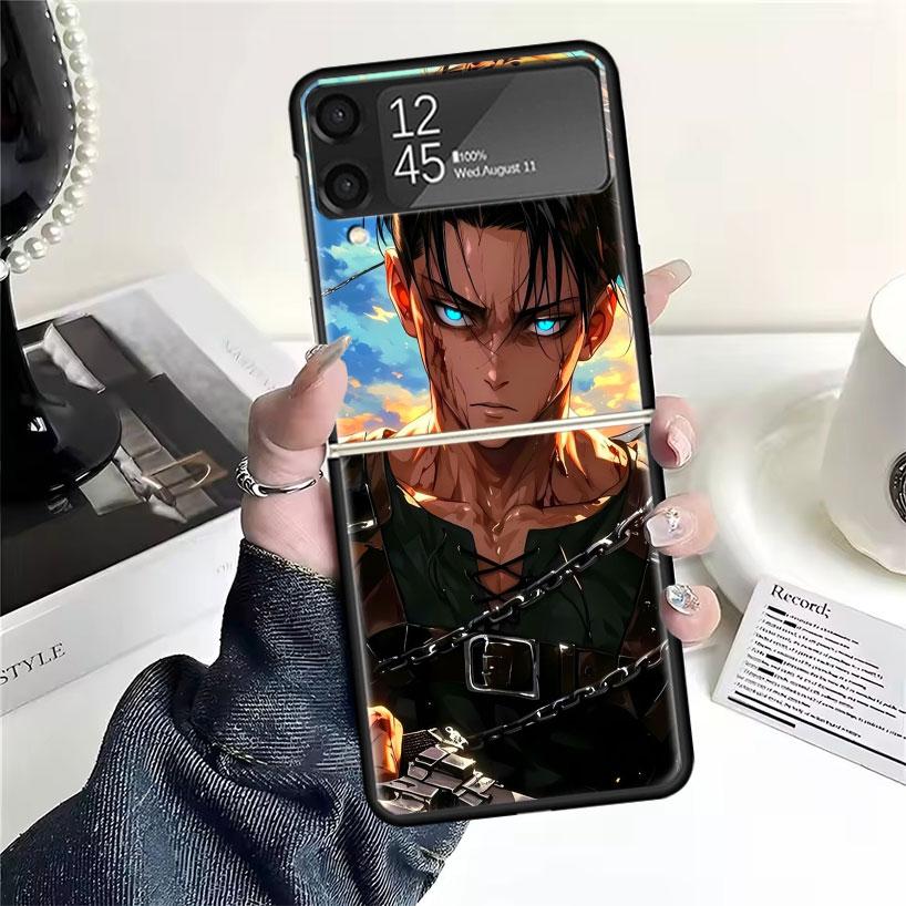 A-Attack on T-Titan Levi Cases For Samsung Galaxy Z Flip 4 5 6 7 3 Z Flip7 Flip6 Flip4 Flip5 Flip3 5G Hard Shockproof Fundas Cov