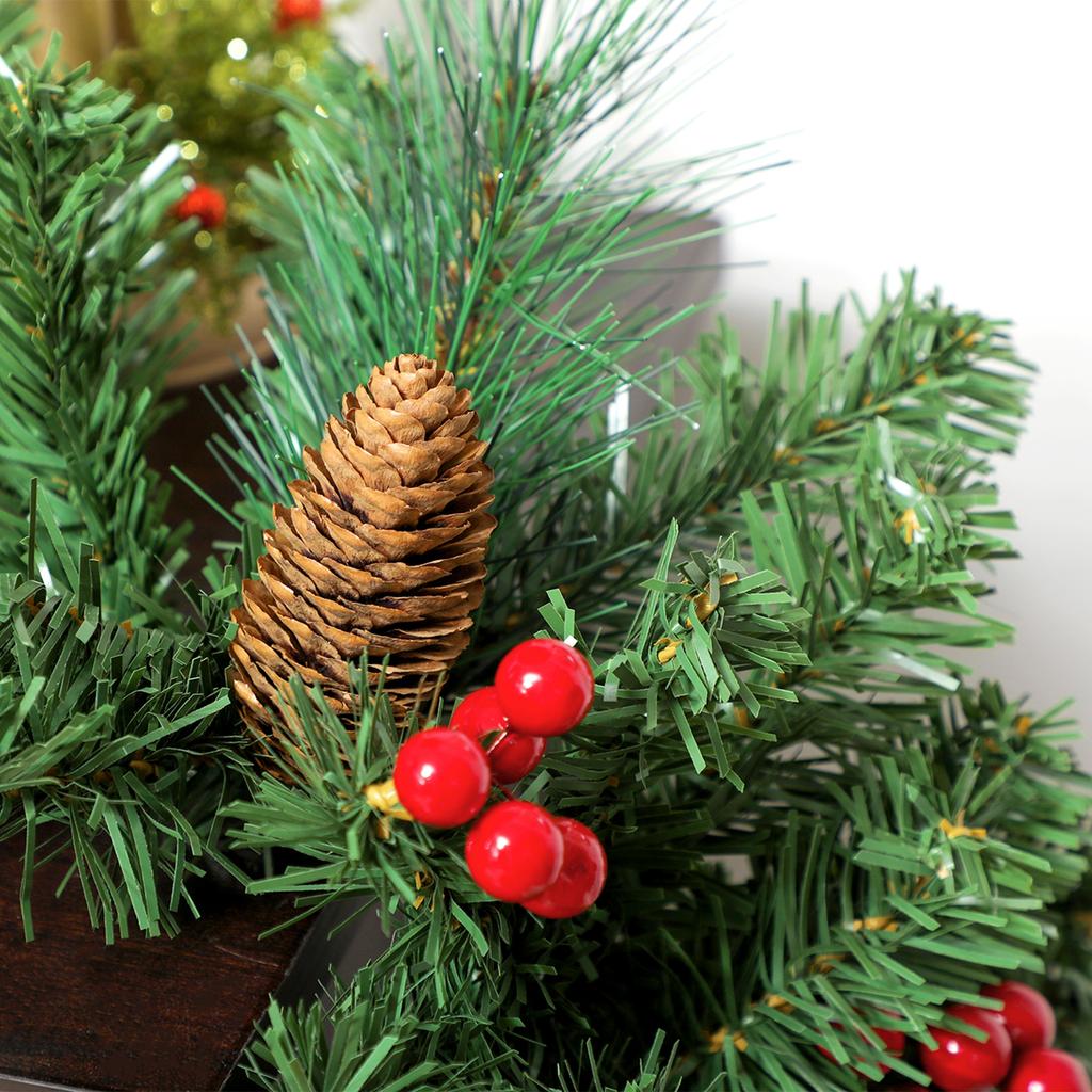 Artificial Christmas Garland 180 Cm, Christmas Decoration, 162 Dense Branches, Pine Cones, Berry Bunches, Green