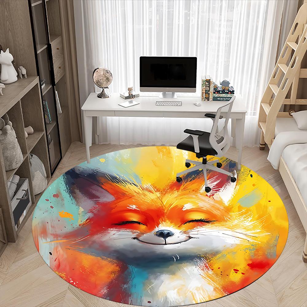 1pc Fox Artwork Office Round Area Rug, Indoor Mat Suitable ForOffice, Under Office Chairs Bedroom Living Room Home Decor, Room Deco D083