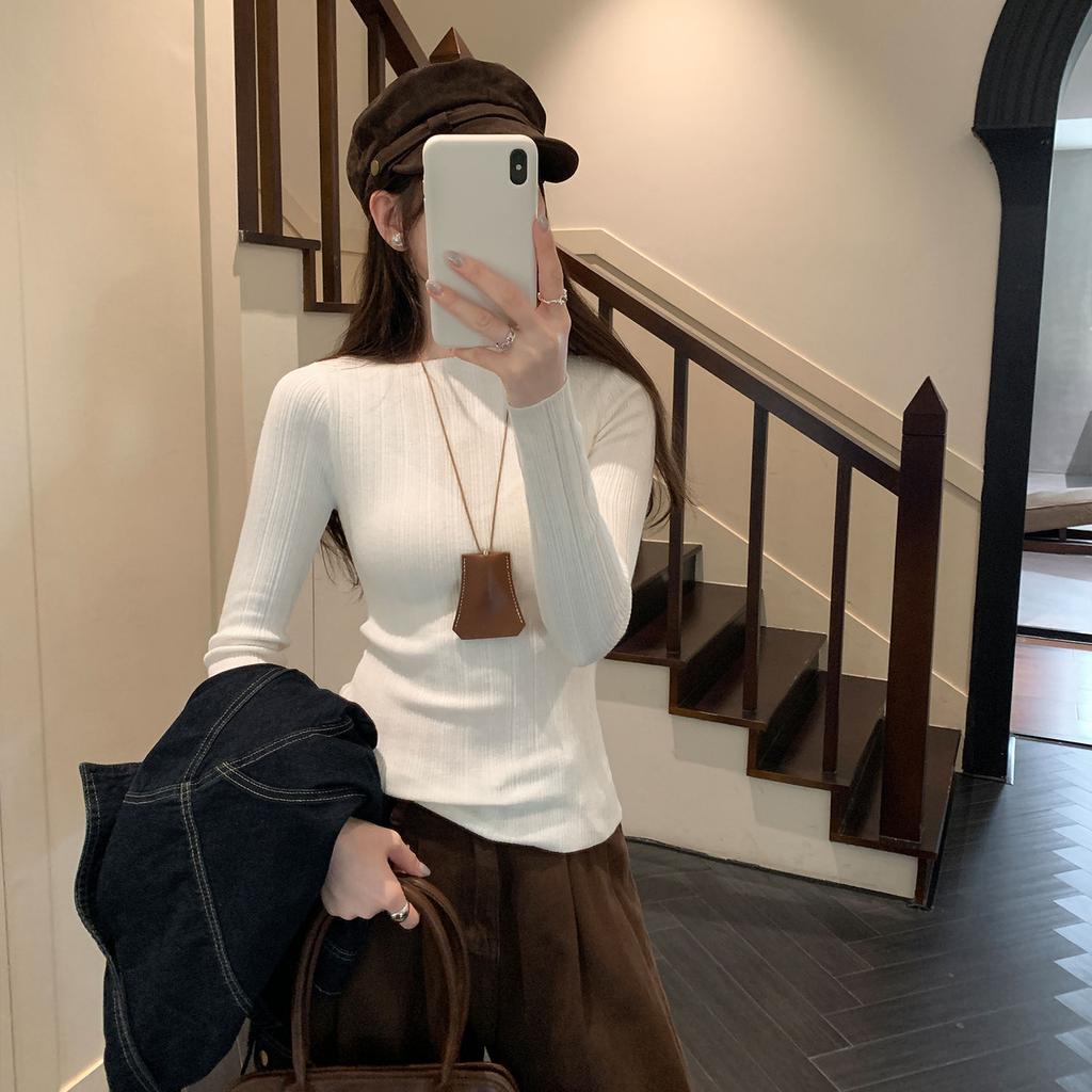 Crew neck pullover wool sweater women's autumn new slim-fitting and thin inner backing knitted t-shirt top