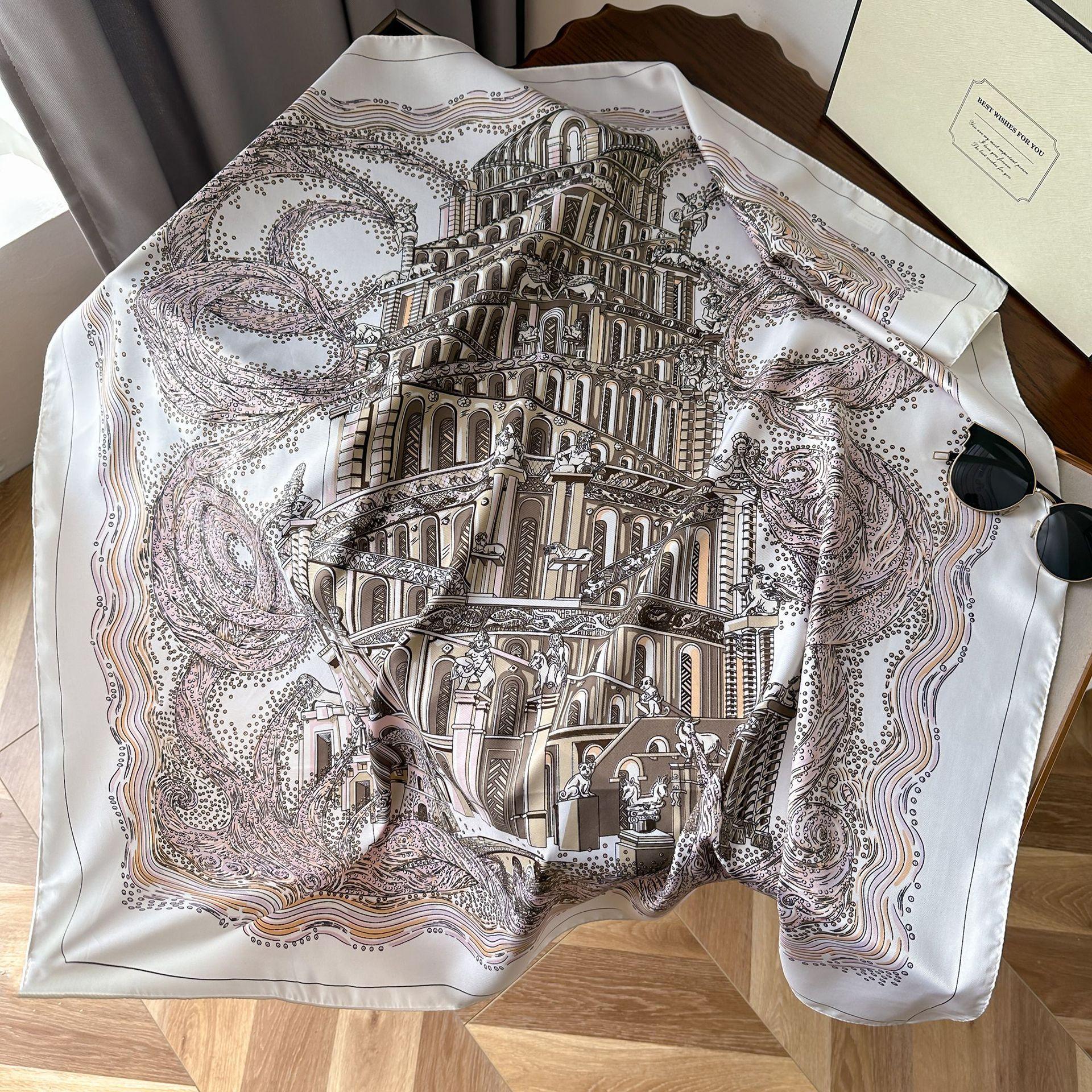 

Высококачественные роскошные шелковые шарфы, повязка на голову, шарфы, шейный шарф для женщин, шелковый шарф с цепочкой, женская декоративная шаль 90*90cm