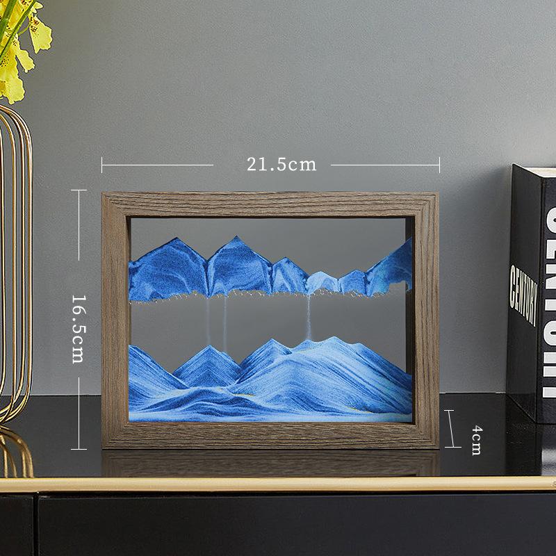 Moving Sand Art 3D Sandscape Quicksand Liquid Hourglass Rotatable Wooden Frame Flowing Sand Painting Office Home Decor Gifts