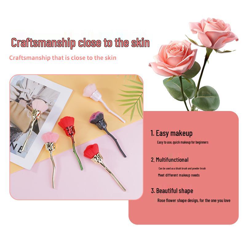 Rose Flower-Shaped Makeup Brush - Soft Bristle, Electroplated Handle, Ideal for Loose Powder, Blush, Nail Art Dust.